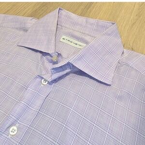 Etro Mens Long Sleeve Button Dress Shirt Spread Collar Plaid 42 Made in Italy